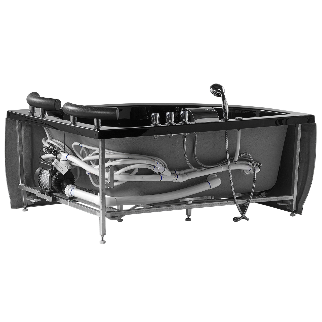 LED corner bathtub with hydromassage PARADISO Left 158 ​​x 113 cm Black [6]