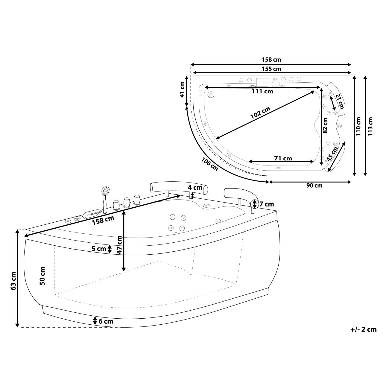 PARADISO LED corner bathtub with whirlpool Left 158 ​​x 113 cm Black [3]