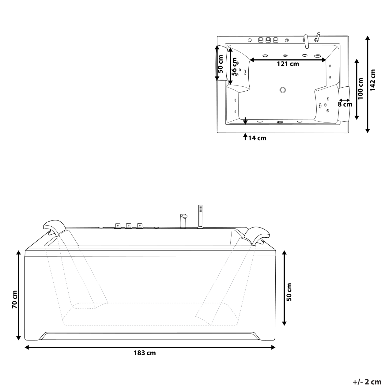 Corner LED bathtub with whirlpool SALAMANCA 183 x 142 cm White [3]