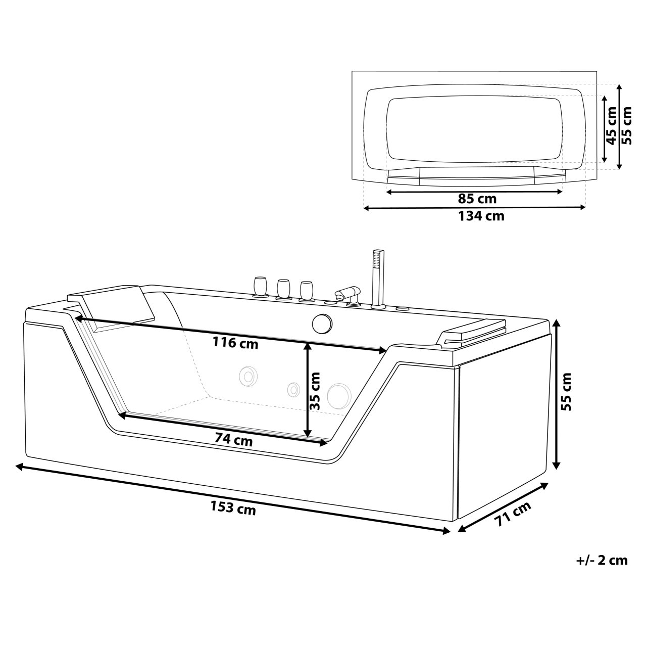 SAMANA LED corner bathtub with whirlpool 153 x 71 cm White [3]