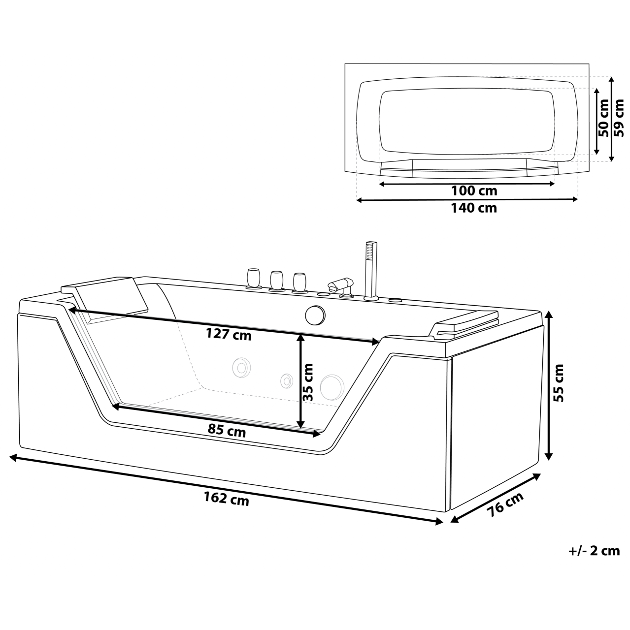 SAMANA LED corner bathtub with hydromassage 162 x 76 cm White [3]