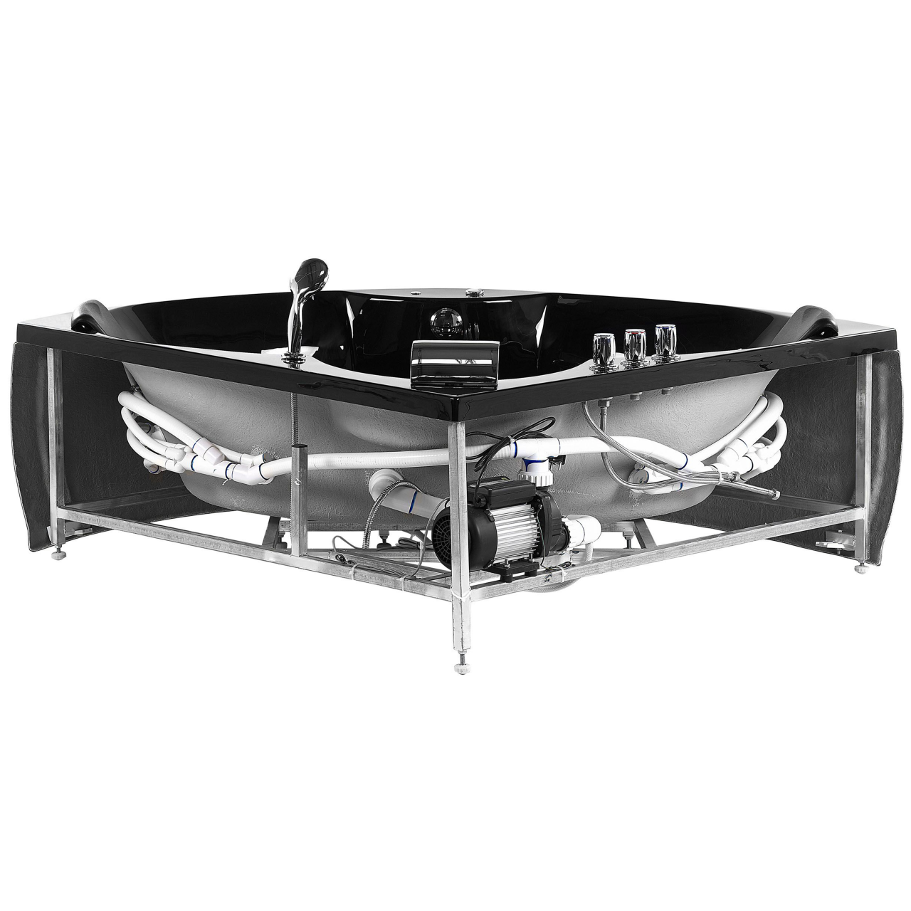 Corner LED bathtub with hydromassage SENADO 205 x 150 cm Black [7]