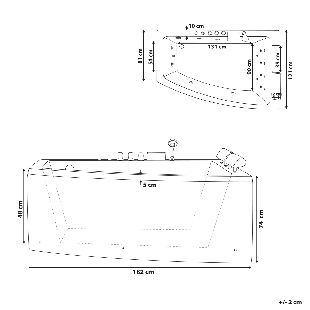 Corner LED bathtub with whirlpool SERRANA Right 182 x 121 cm White [3]