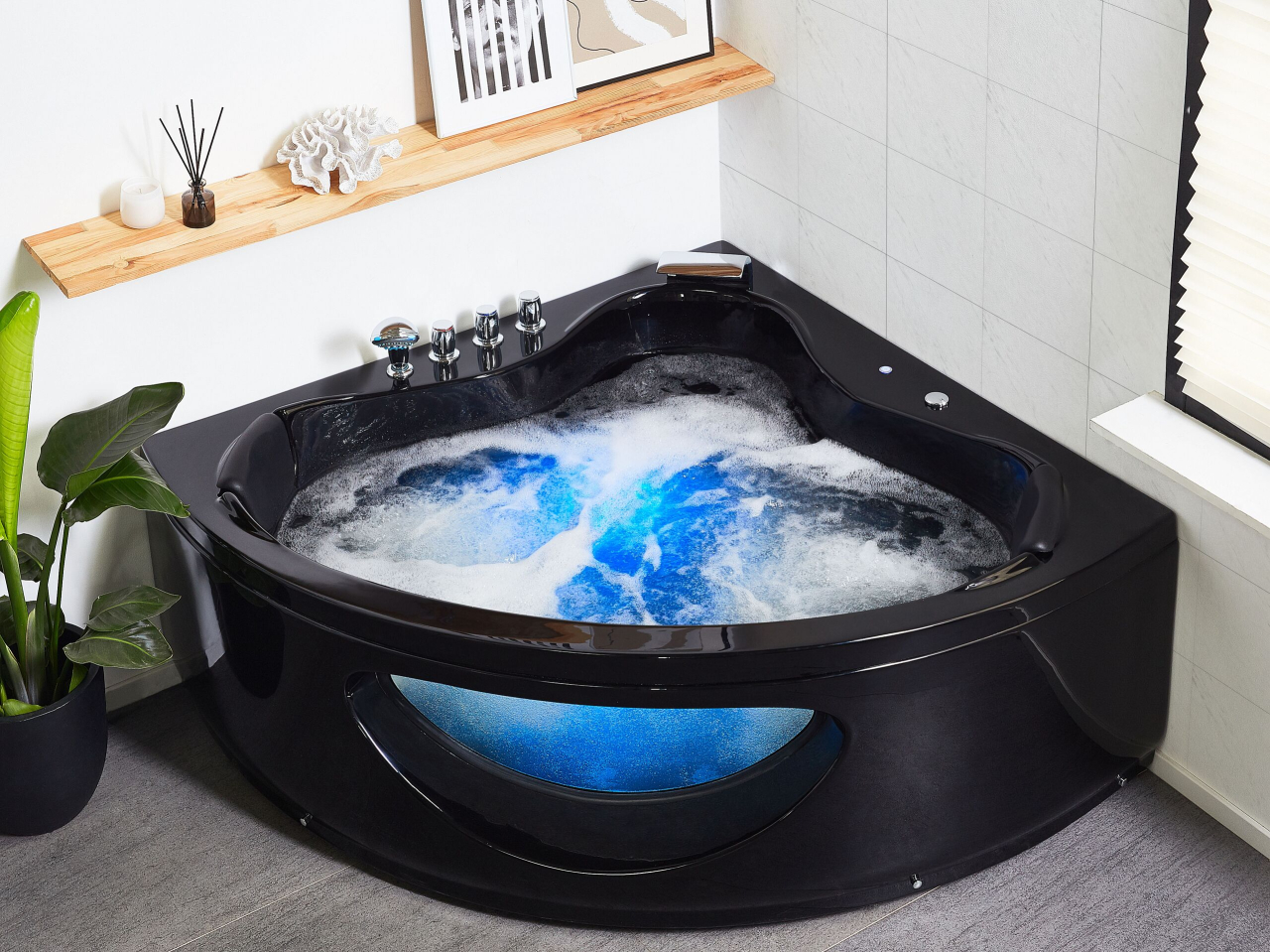 Corner LED bathtub with whirlpool TOCOA 205 x 146 cm Black [1]