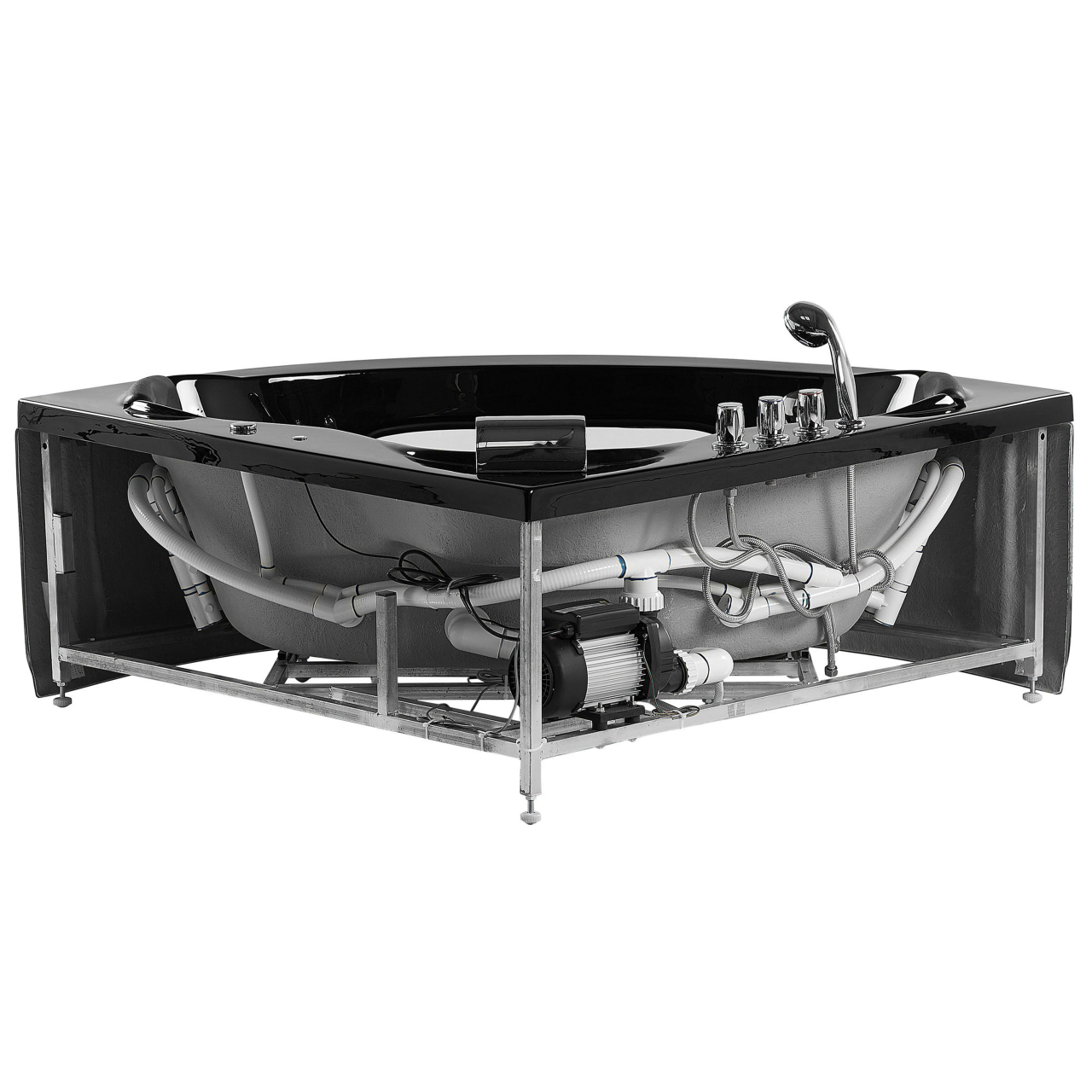 LED corner bathtub with hydromassage TOCOA 205 x 146 cm Black [5]