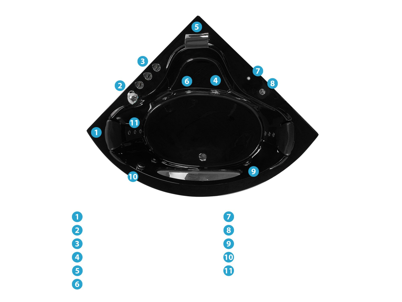 TOCOA LED corner bathtub with whirlpool 205 x 146 cm Black [10]