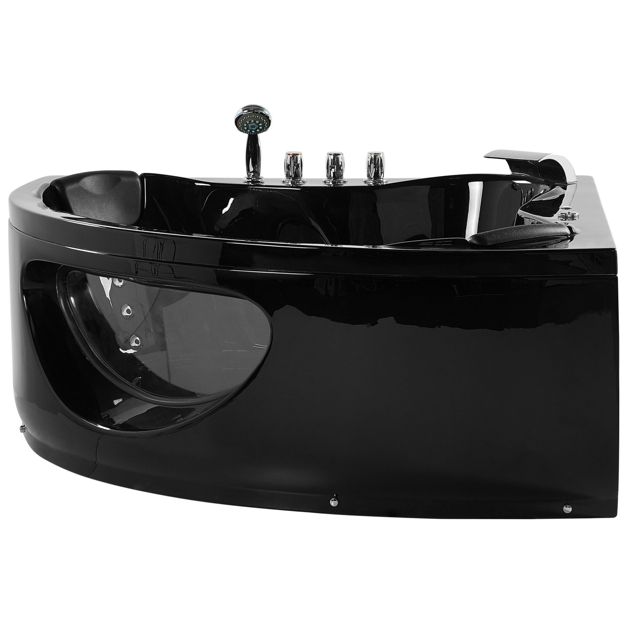 LED corner bathtub with hydromassage TOCOA 205 x 146 cm Black [4]