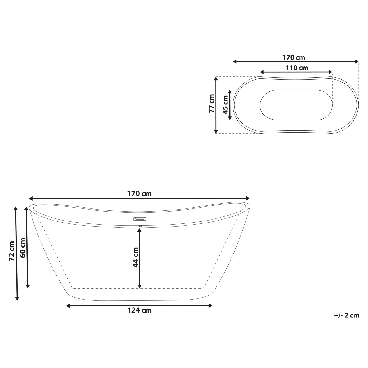 Freestanding bathtub ANTIGUA 170 x 77 cm Red [3]