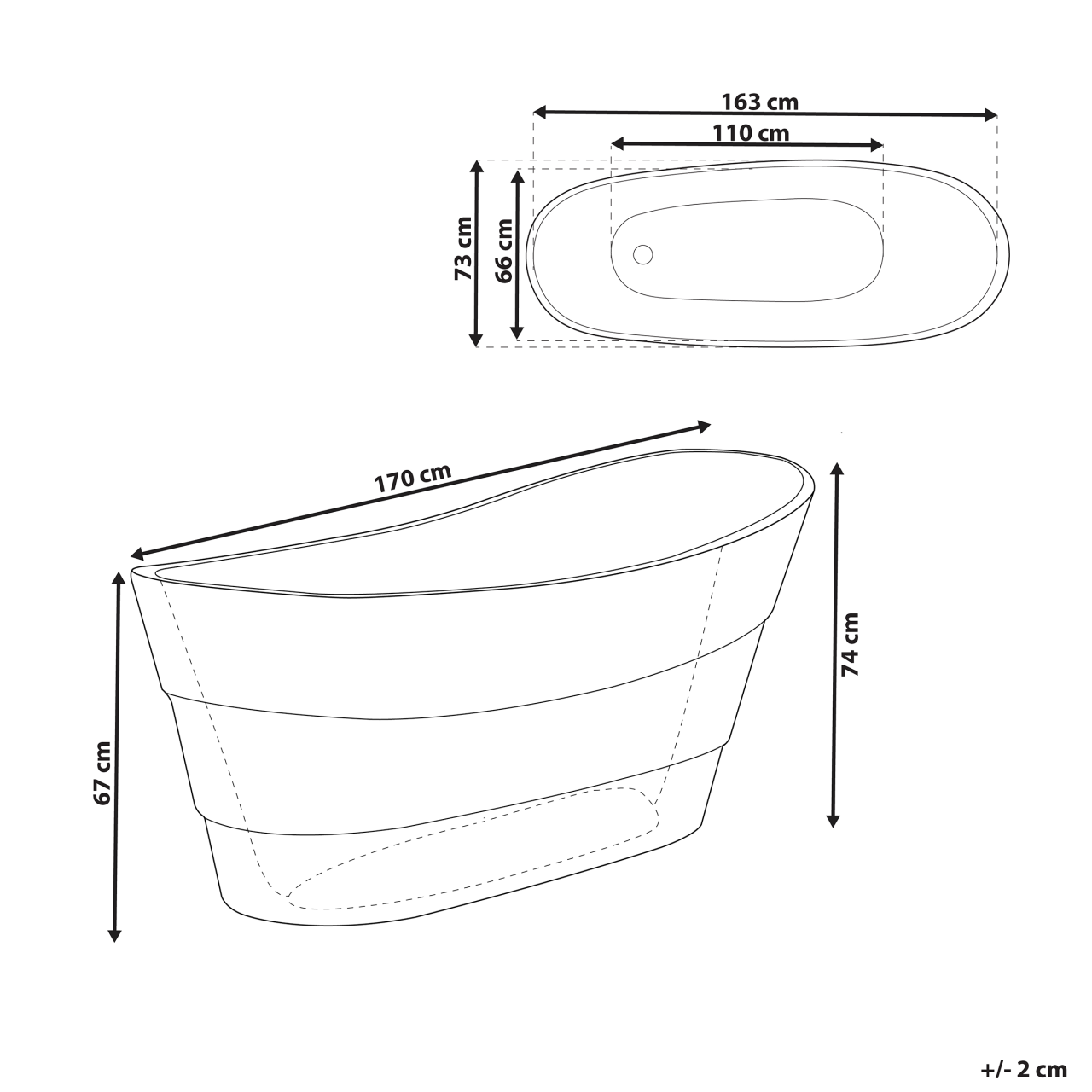 Freestanding bathtub BUENAVISTA 170 x 73 cm White [3]