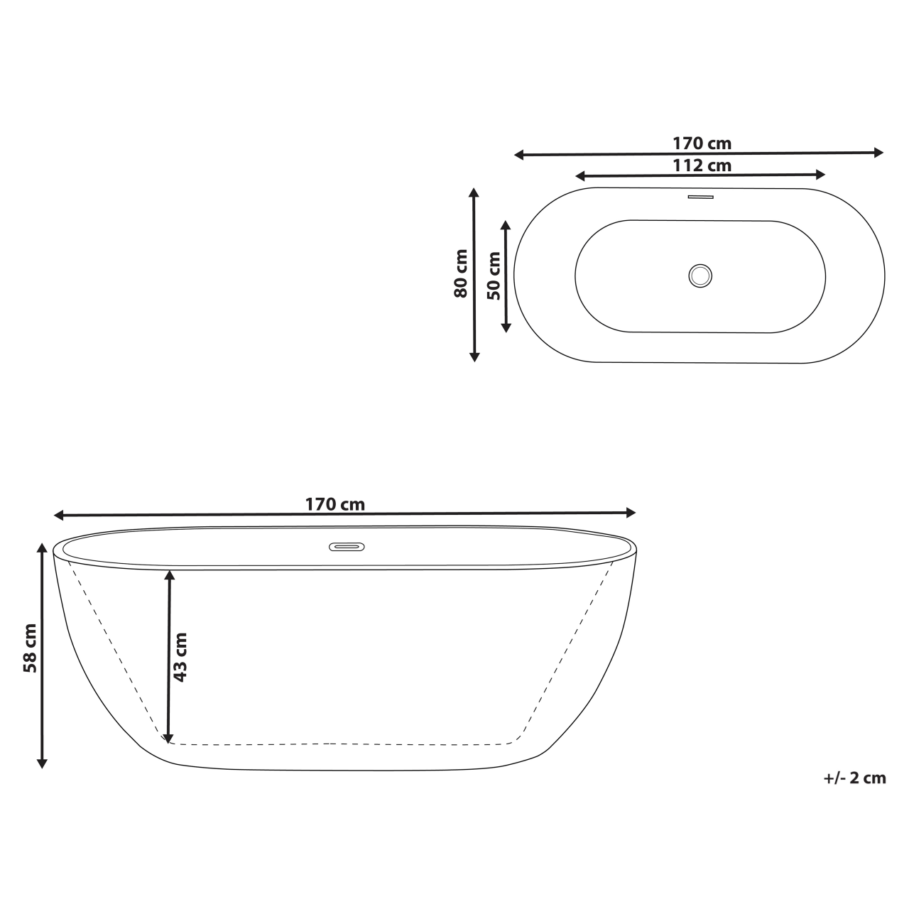 CARRERA freestanding bathtub 170 x 80 cm Bordeaux [3]