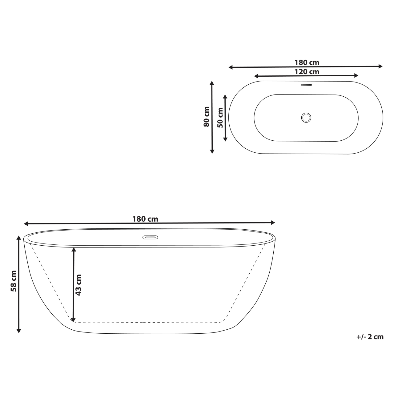 Freestanding bathtub CARRERA 180 x 80 cm White [3]