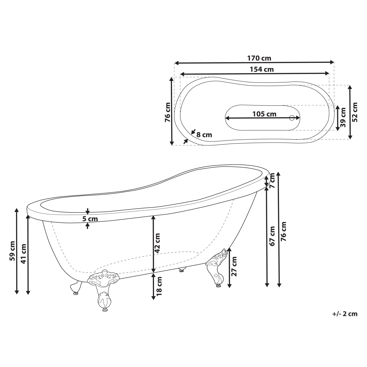 Freestanding bathtub CAYMAN 170 x 76 cm Red [3]