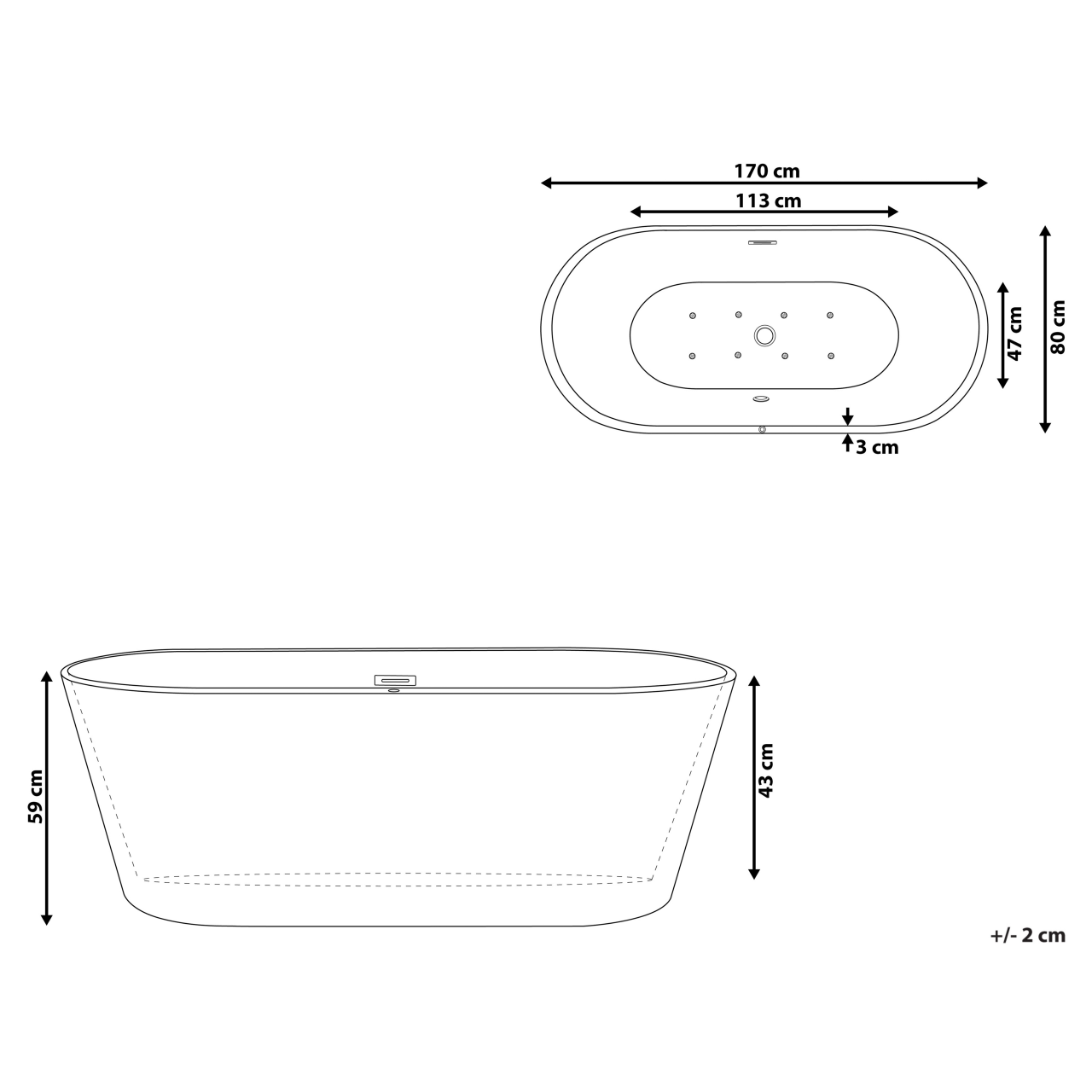 Freestanding bathtub with hydromassage and LED HAVANA 170 x 80 cm White [3]