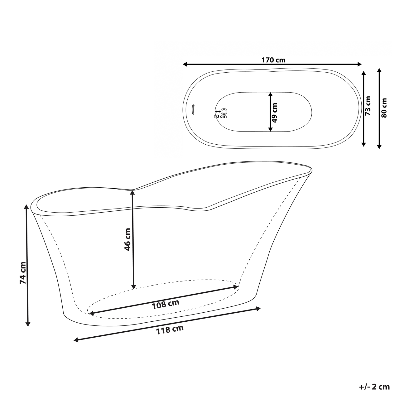 DULCINA freestanding bathtub 170 x 80 cm White [3]