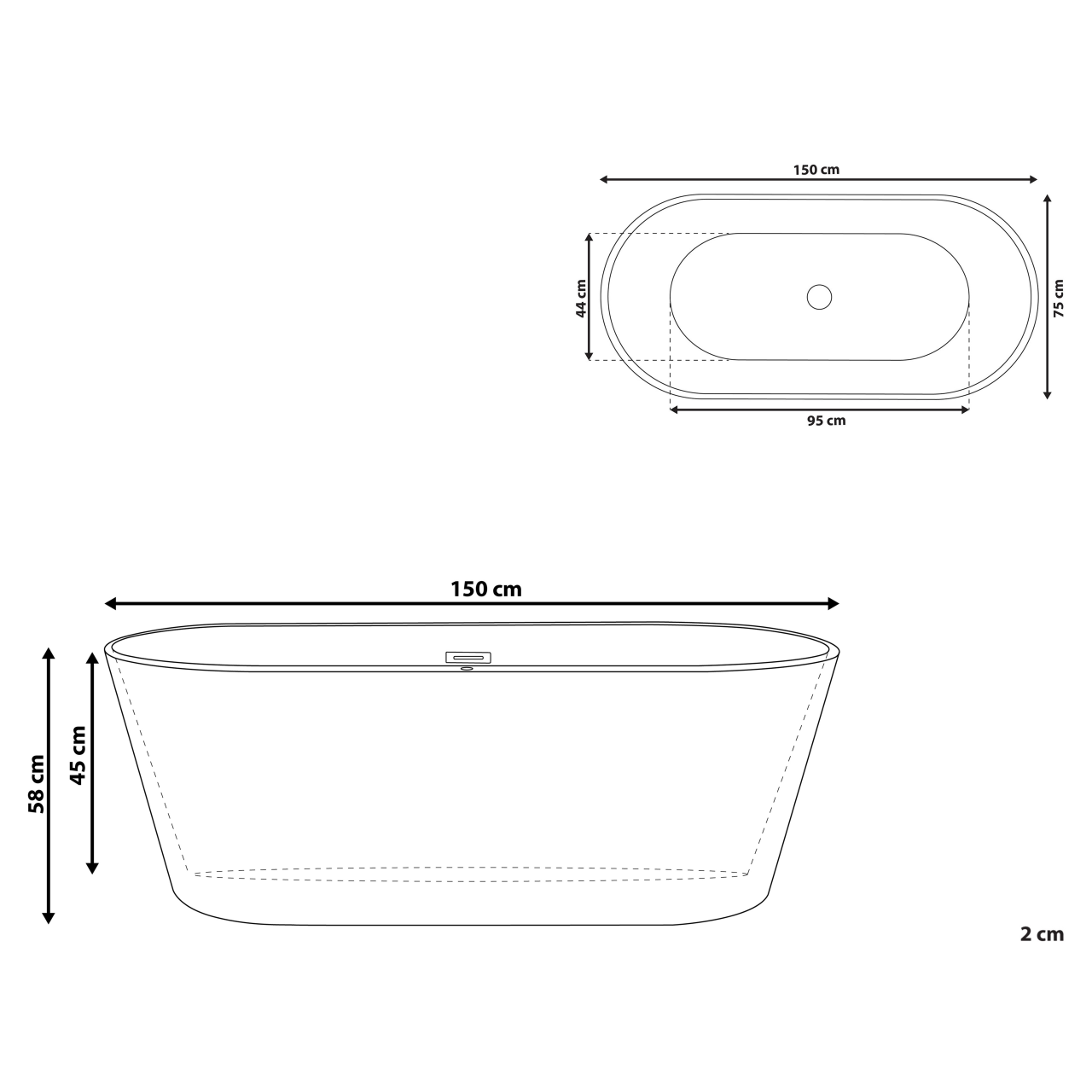 Freestanding bathtub HAVANA 150 x 75 cm Black/White [3]