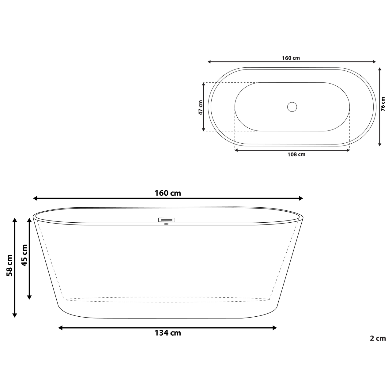 HAVANA freestanding bathtub 160 x 80 cm Black/White [3]