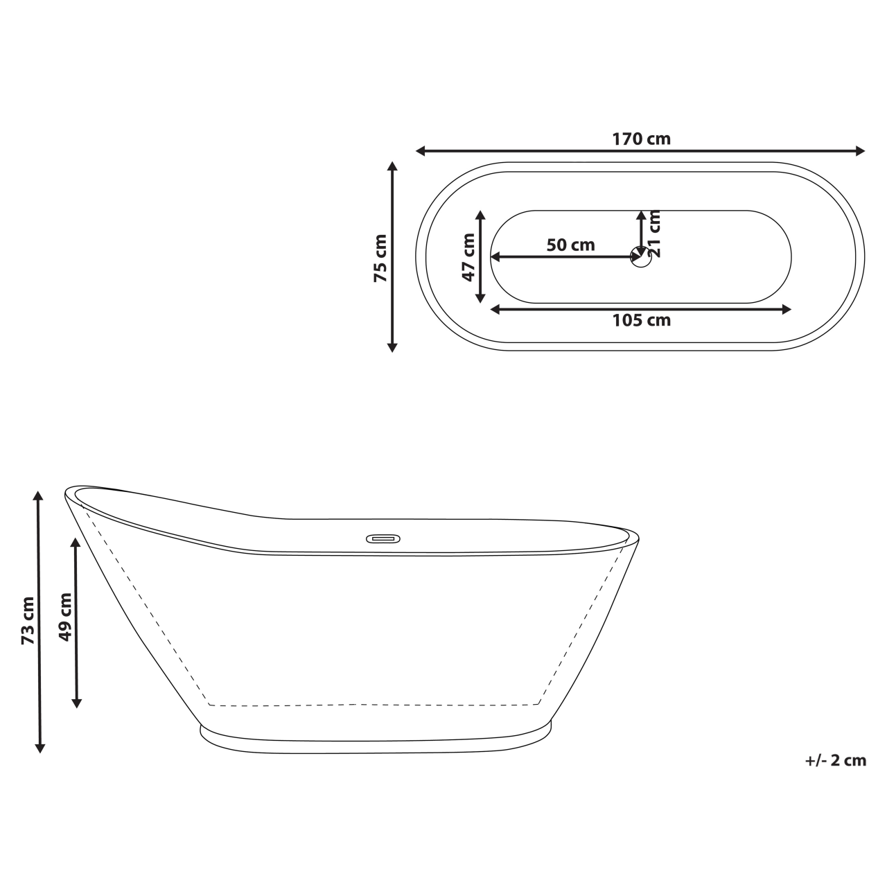LONDRINA freestanding bathtub 170 x 75 cm White [3]