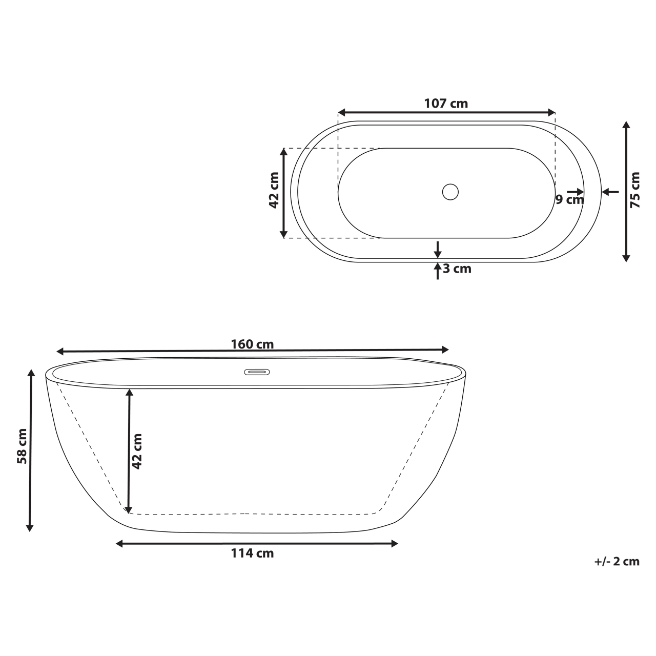 Freestanding bathtub NEVIS 160 x 75 cm Black [3]