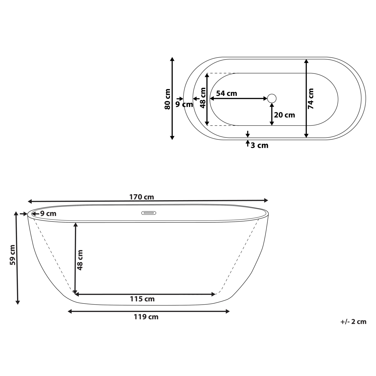 Cadă freestanding NEVIS 170 x 80 cm Albastru verzui [3]