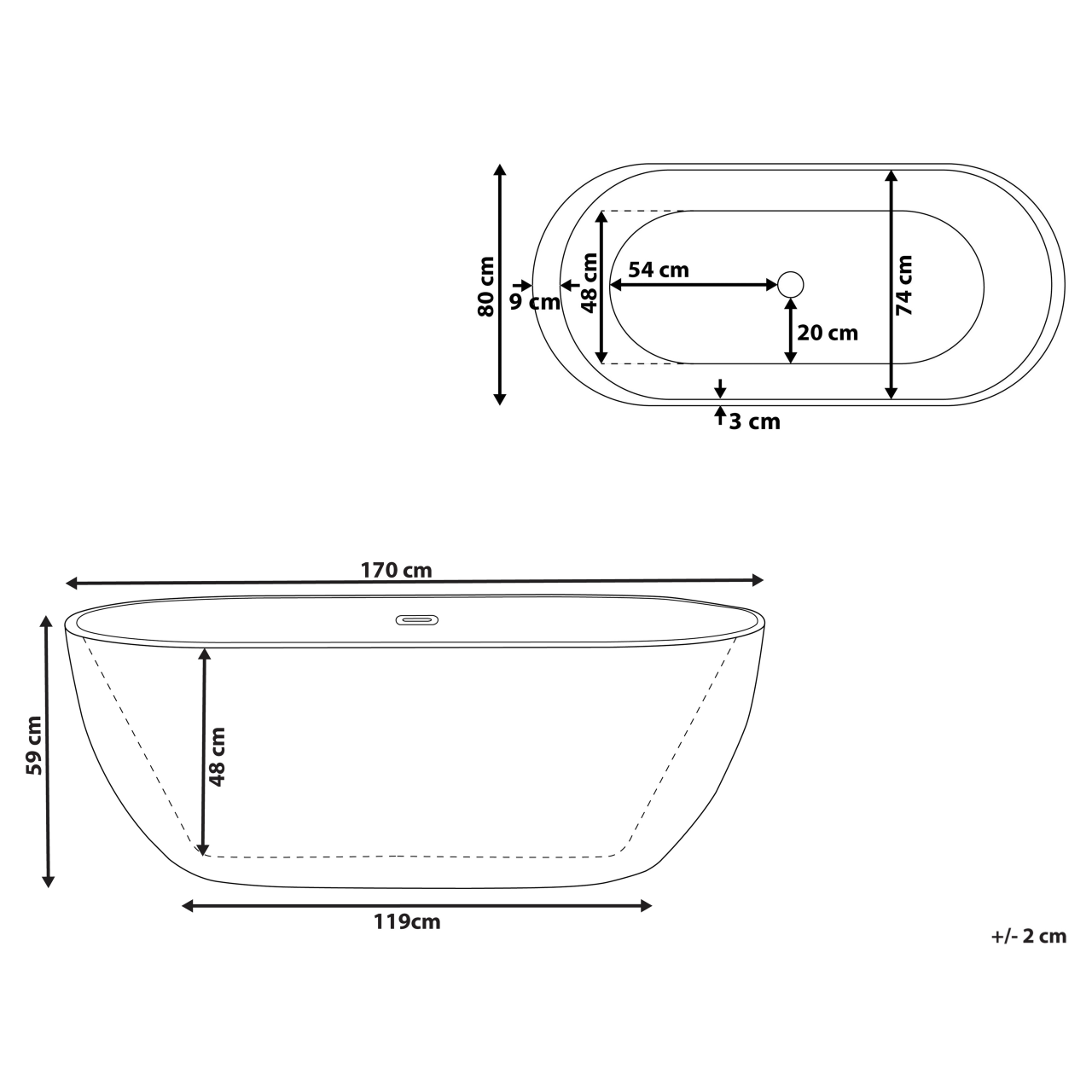 Freestanding bathtub NEVIS 170 x 80 cm Red [3]