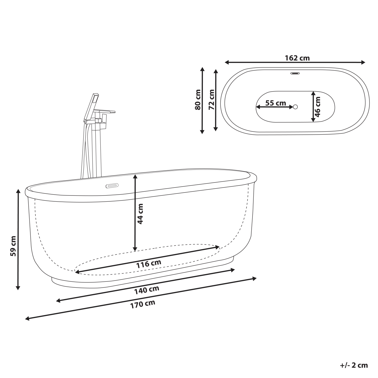 PINEL freestanding bathtub 170 x 80 cm Silver [3]