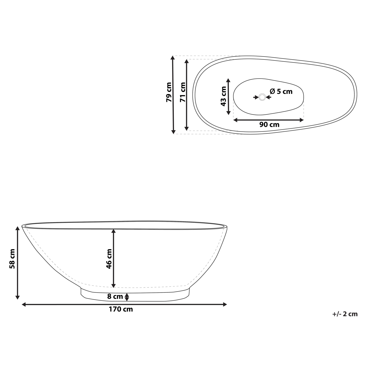 Freestanding bathtub RIOJA 170 x 80 cm Navy Blue [3]