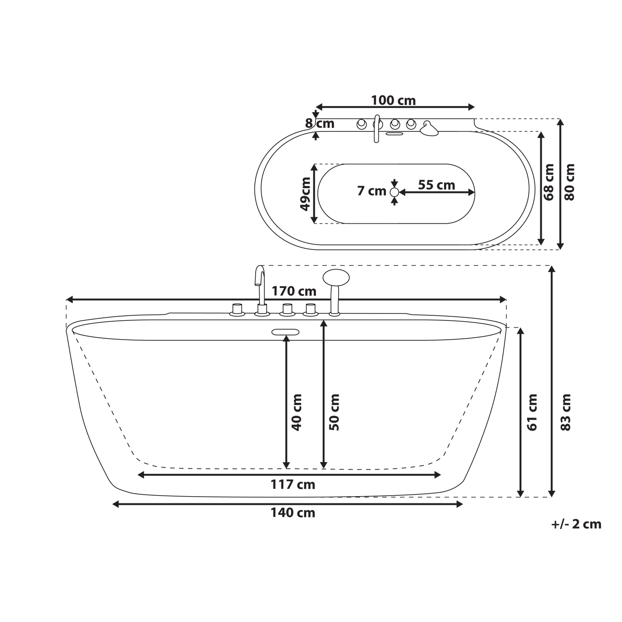 Freestanding bathtub ROTSO 170 x 80 cm White [3]