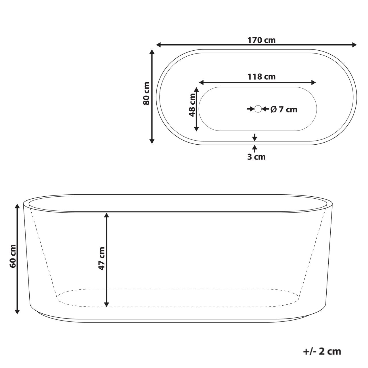 SERENA freestanding bathtub 170 x 80 cm White [3]