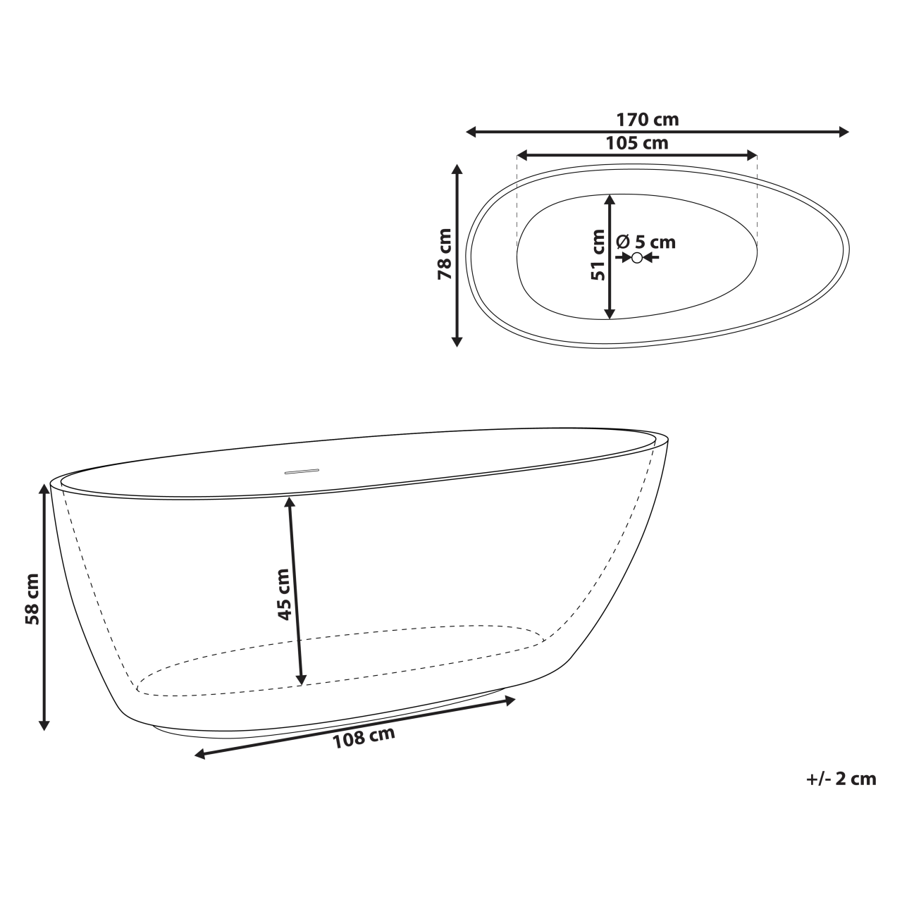 TEFE freestanding bathtub 170 x 78 cm Black [3]