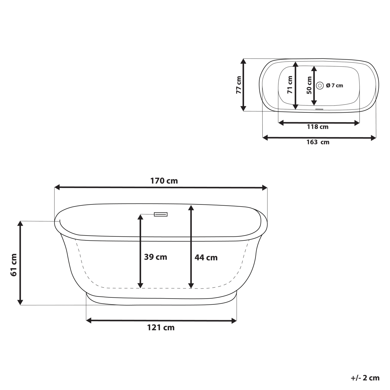 TESORO freestanding bathtub 170 x 77 cm White [3]