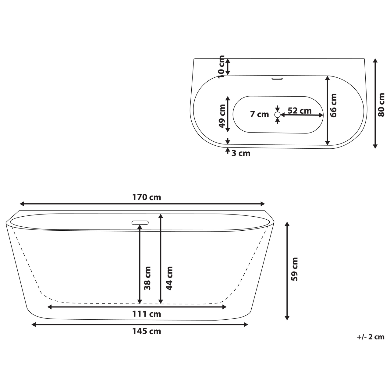 Harvey bathtub 170 x 80 cm Black/White [3]