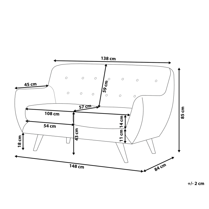 Canapea cu 2 locuri BODO Catifea Gri [3]
