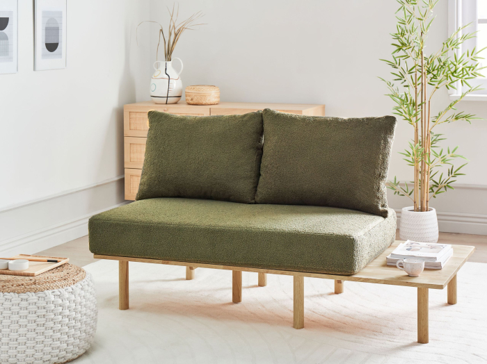 2-seater sofa SALO Boucle Dark green with tables [1]