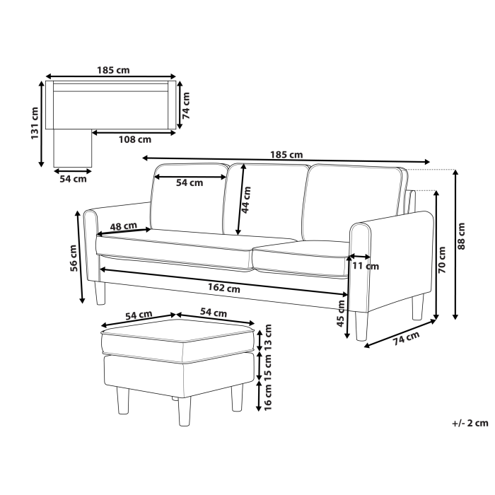 Canapea cu 3 locuri AVESTA  Albastru închis cu otoman [3]