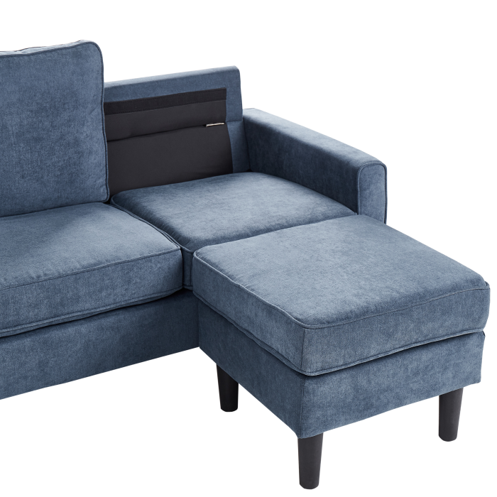 Canapea cu 3 locuri AVESTA  Albastru închis cu otoman [9]