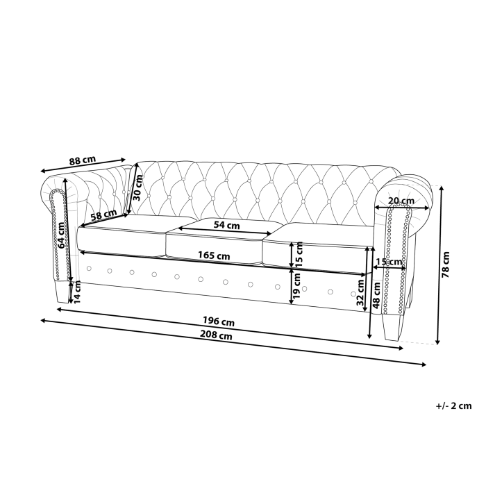 Canapea cu 3 locuri CHESTERFIELD  Bej [3]