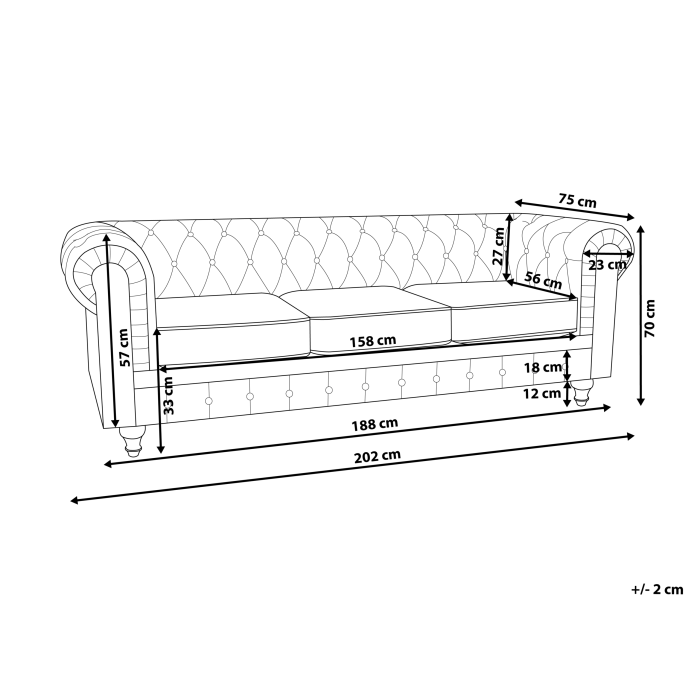 Canapea cu 3 locuri CHESTERFIELD  Gri [3]