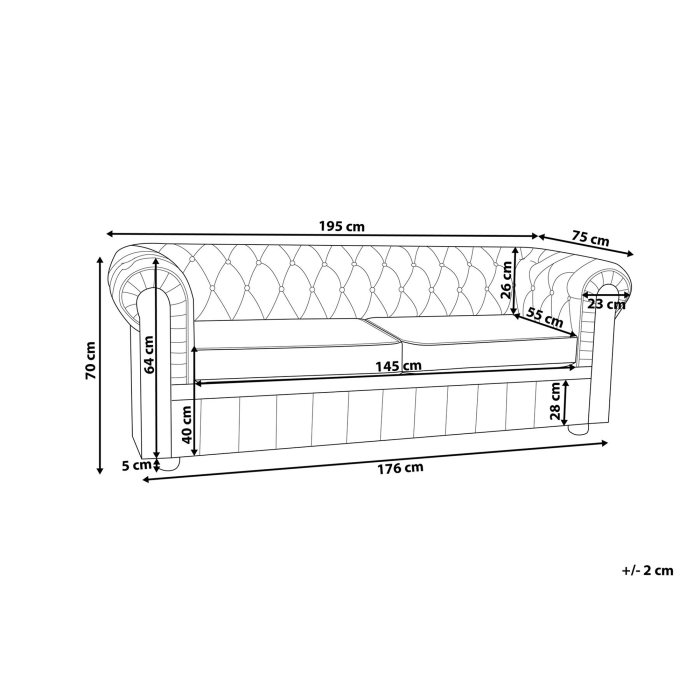 Canapea cu 3 locuri CHESTERFIELD Piele naturală Bej deschis [3]