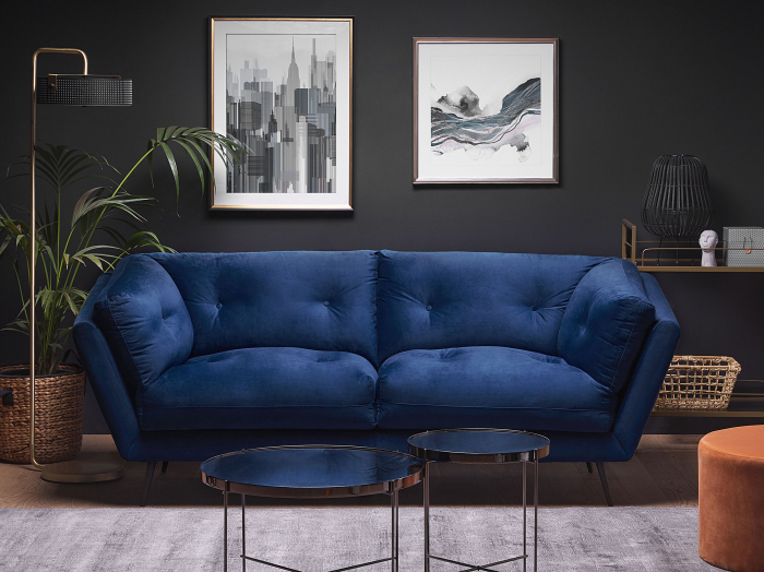 3-seater sofa LENVIK Velvet Navy Blue [1]
