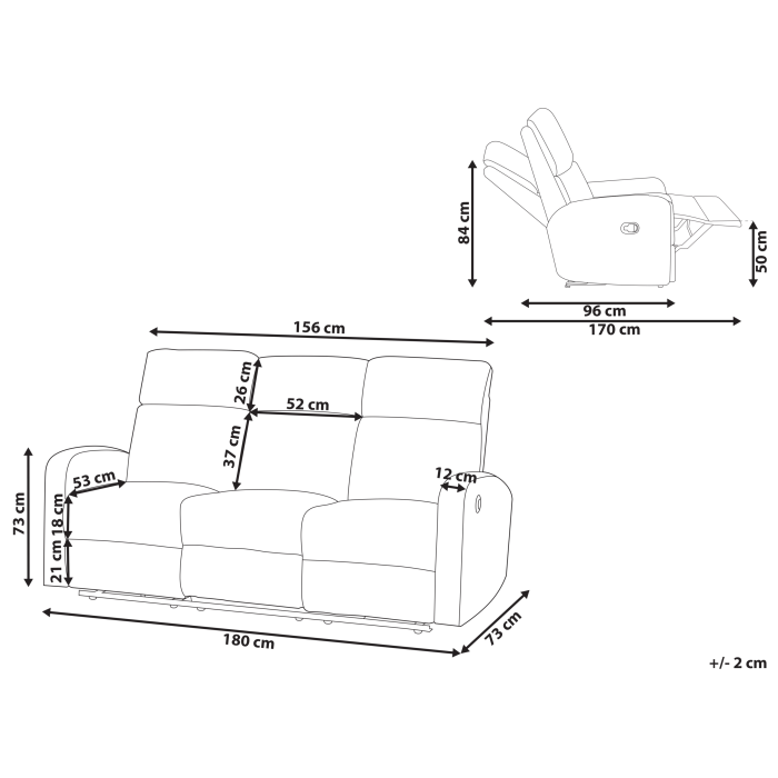 Canapea cu recliner manual cu 3 locuri VERDAL Catifea Alb-murdar [3]