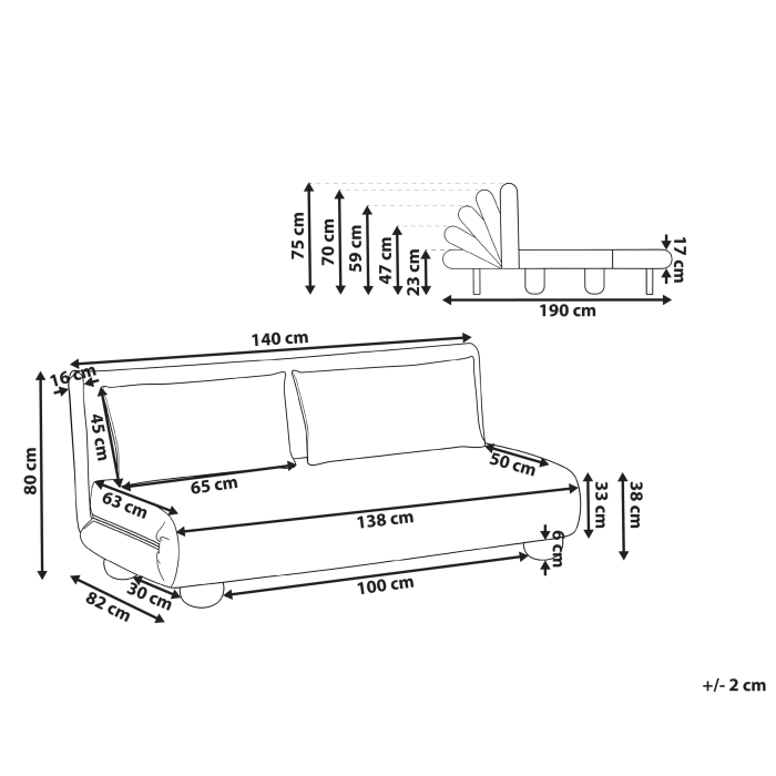 Canapea extensibilă cu 2 locuri ABISKO Blană artificială Maro deschis [3]