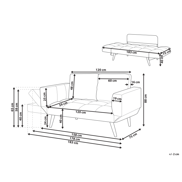 Canapea extensibilă cu 2 locuri BREKKE  Gri deschis [3]