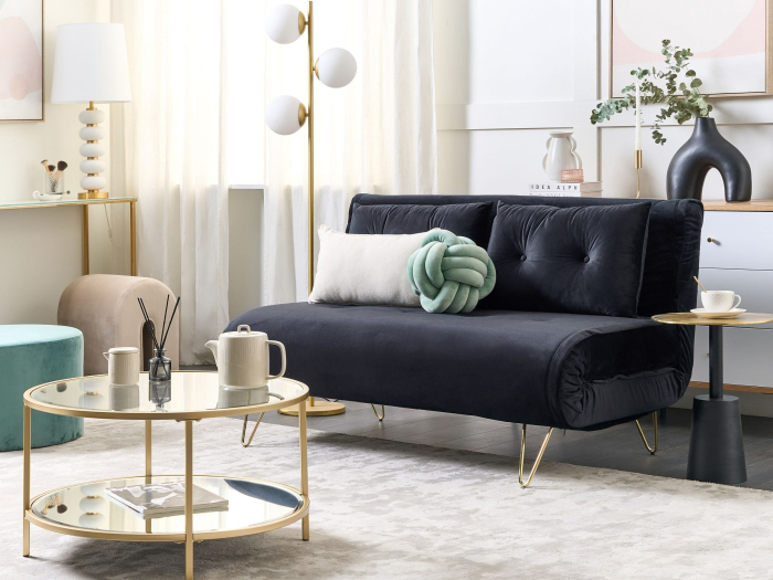 2-seater sofa bed VESTFOLD Black velvet [1]