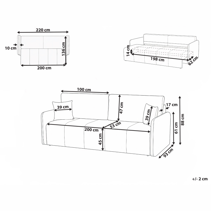 Canapea extensibilă cu 3 locuri EGGE Catifea Maro deschis [3]
