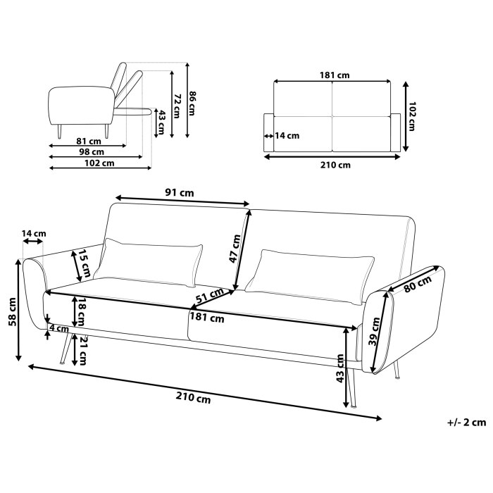 2-seater sofa with 3-seater EINA Velvet Navy Blue [3]