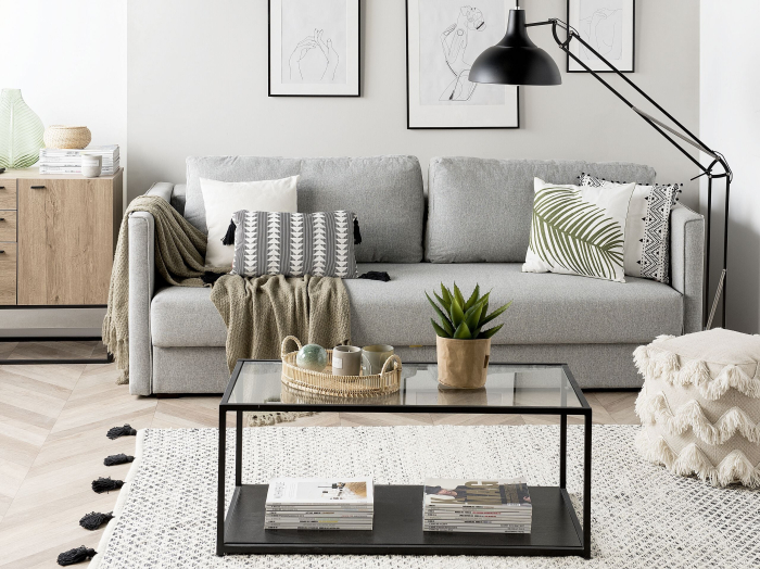 Canapea extensibilă cu 3 locuri EKSJO  Gri deschis cu depozitare [1]