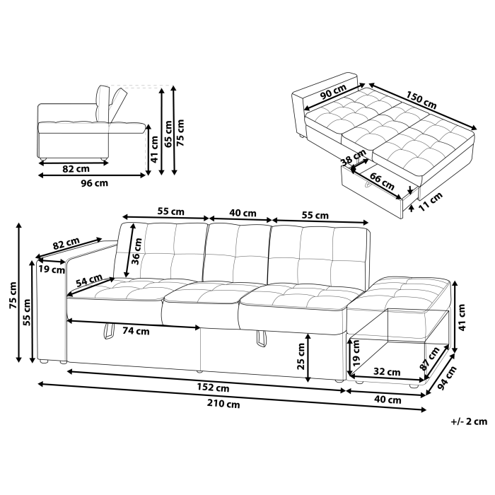 Canapea extensibilă cu 3 locuri FALSTER  Negru cu depozitare [3]