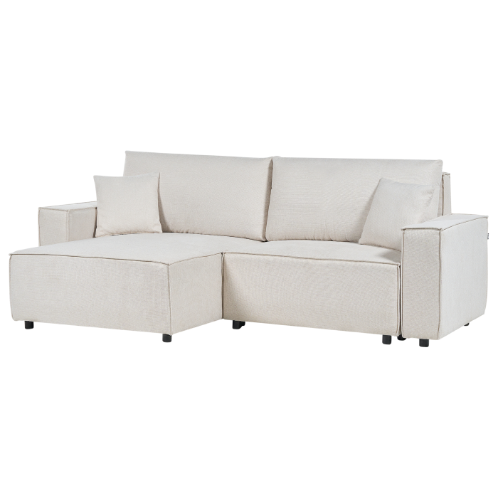 Canapea extensibilă cu 3 locuri KARILA  Bej deschis cu depozitare Dreapta [4]