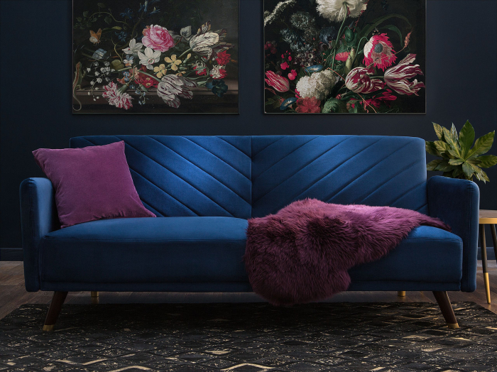 Canapea extensibilă cu 3 locuri SENJA Catifea Bleumarin [1]