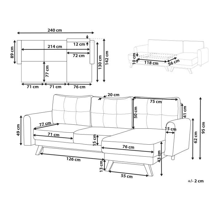 3-Seater Sofa Bed SIRO Grey with Storage Left [3]